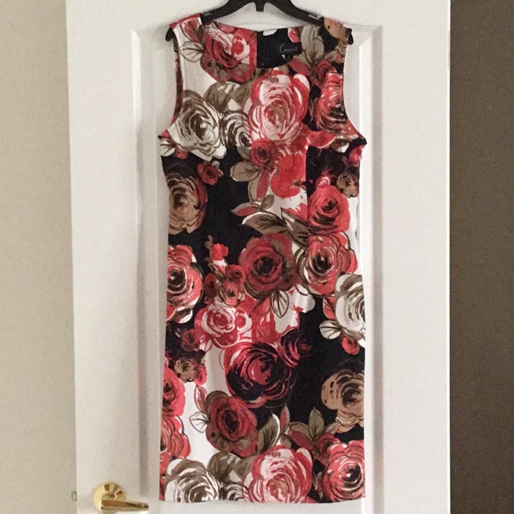 Connected Apparel Rose Print Midi Dress - Red, Black, Brown